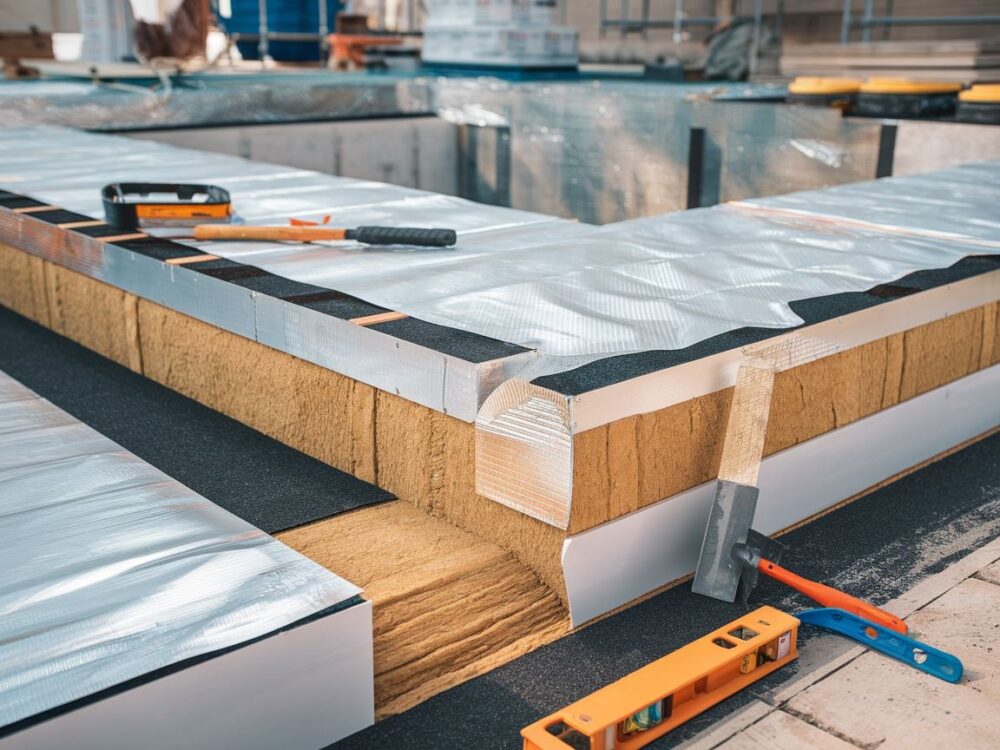 Detal izolacji poziomej folią i papą