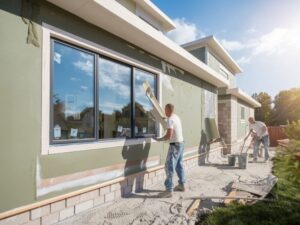 Nowoczesna elewacja z nałożonym tynkiem